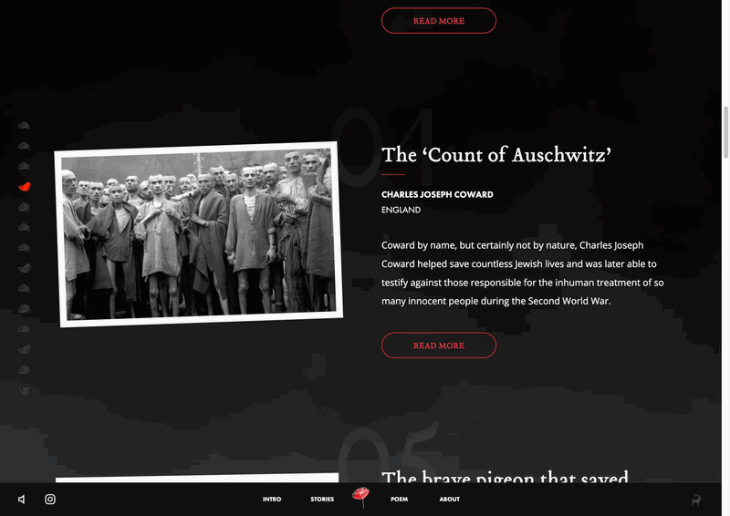 Black-and-white photo of a group of concentration camp prisoners in striped uniforms standing together, shown in a digital exhibition about Charles Joseph Coward, titled The ‘Count of Auschwitz’.